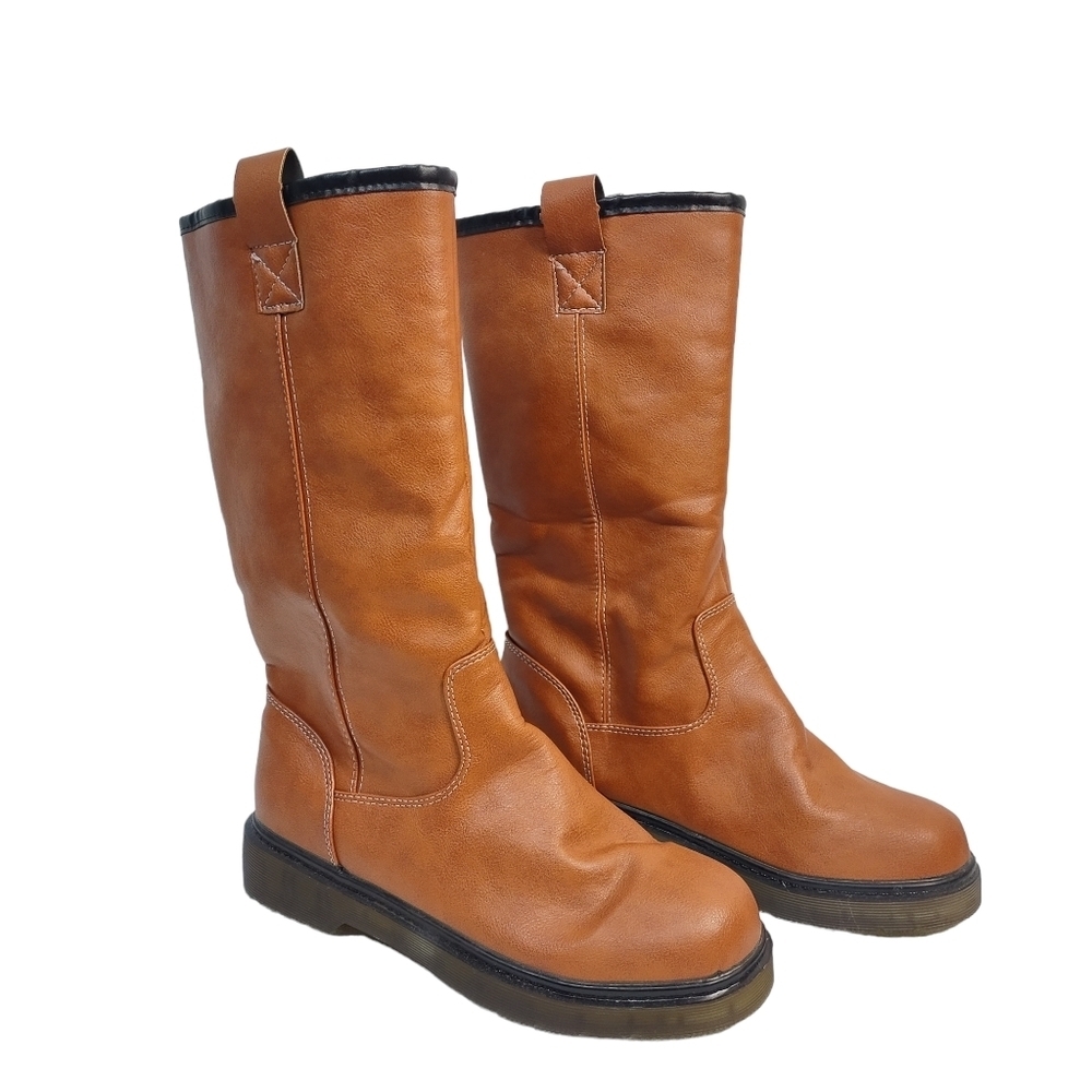 Women's Brown Faux Leather Faux Fur Lined Boots Size 41 NWOT